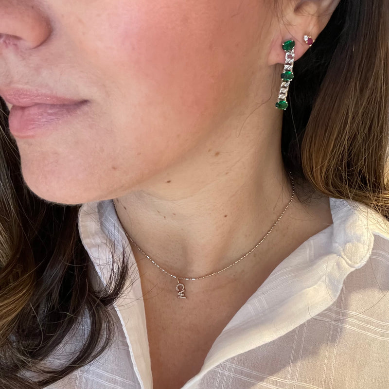 Oval Green Cuban Link Earrings