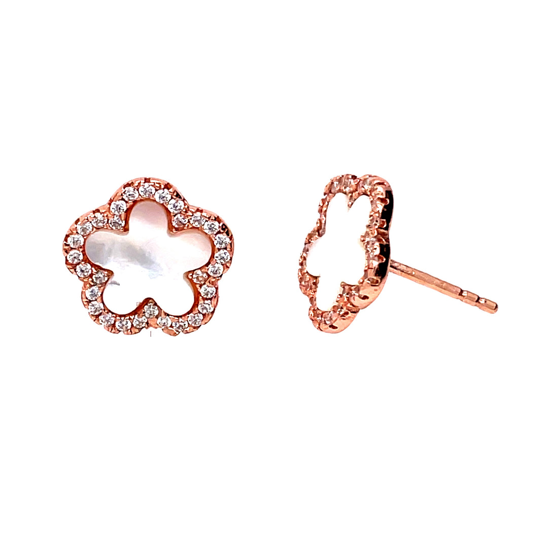 Small Mother-of-Pearl Flower Studs In Rose Gold
