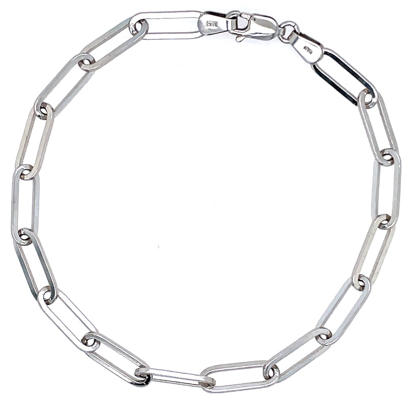 14K White Gold Paperclip Link Bracelet