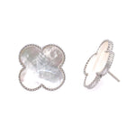 Mother Of Pearl Large Clover Studs in Silver
