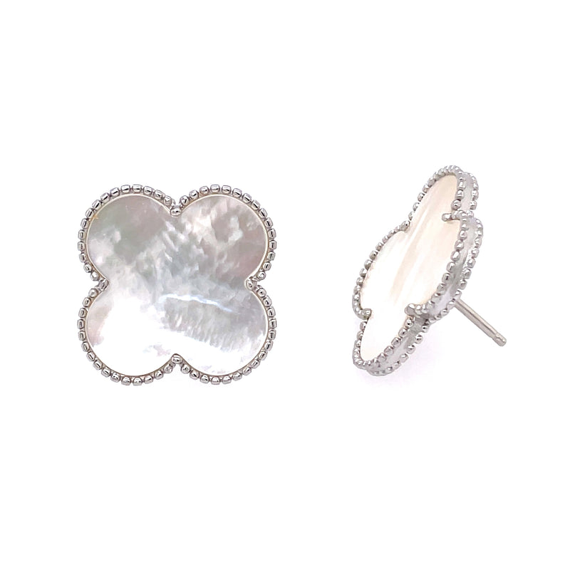 Mother Of Pearl Large Clover Studs in Silver