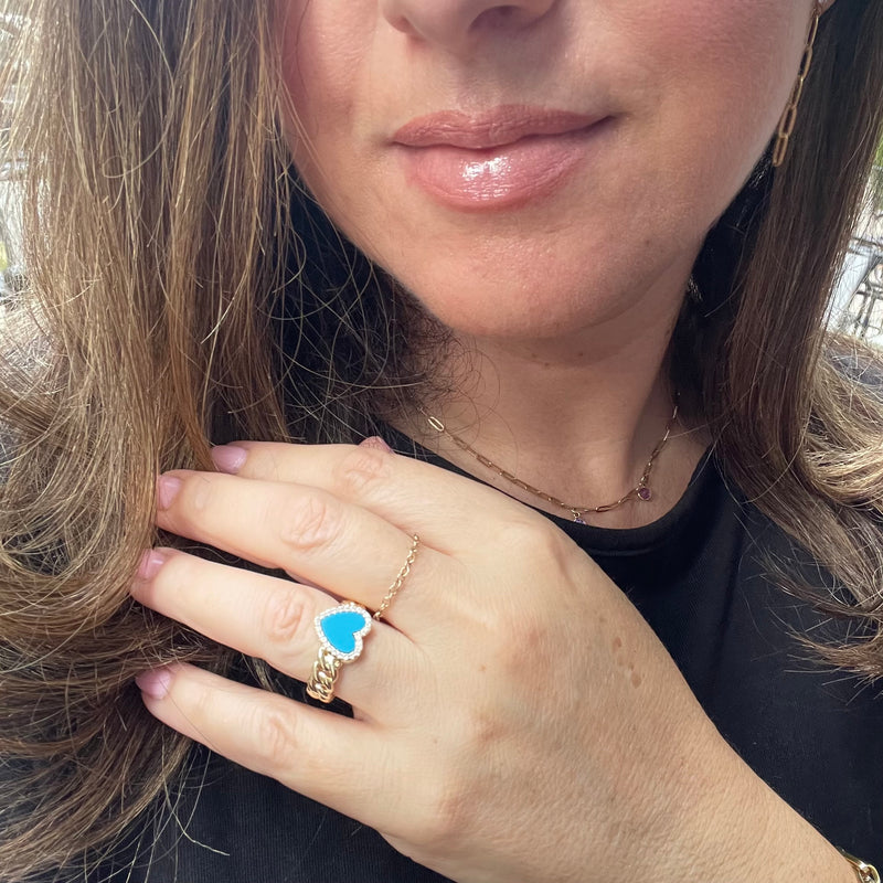 Turquoise Heart Cuban Link Ring