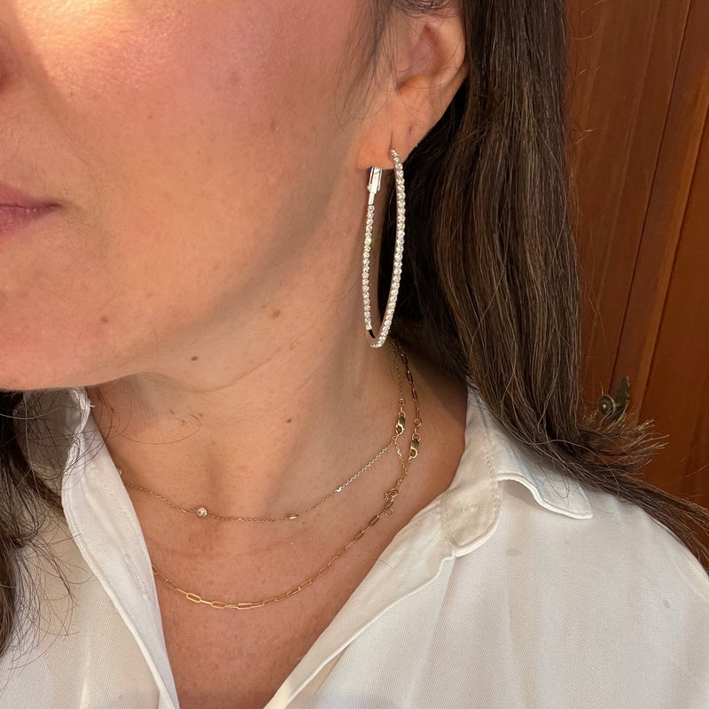 Large Crystal Oval Hoops In Silver