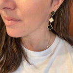 Black & Gold Three Clover Drop Earrings