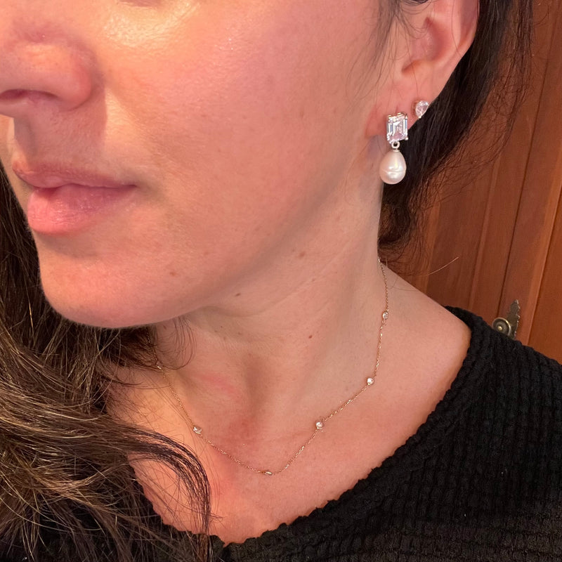 CZ & Pearl Drop Earrings