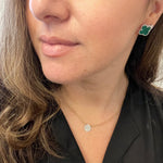 Green Clover Stud Earrings In Silver