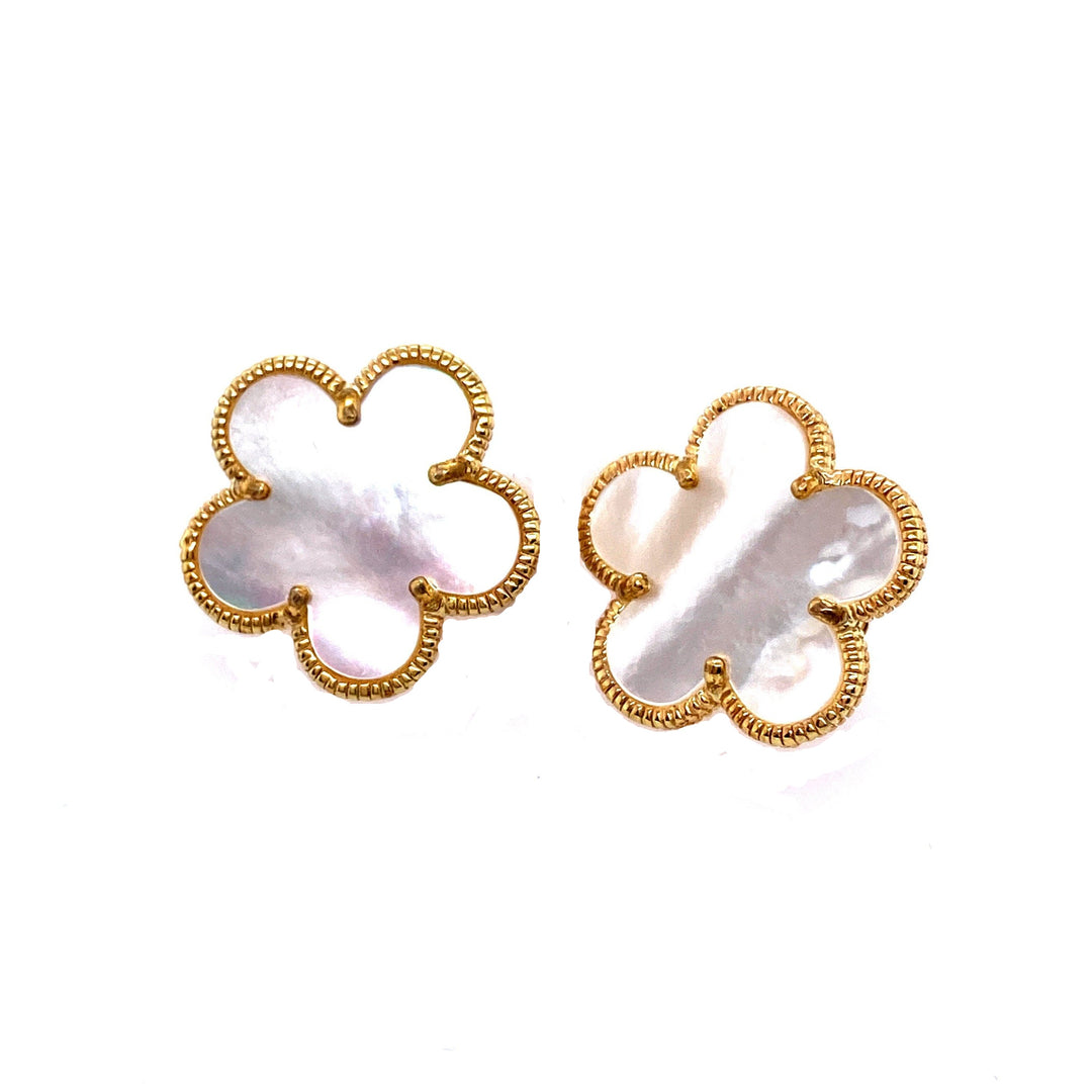 Mother-Of-Pearl Flower Clip On Earrings