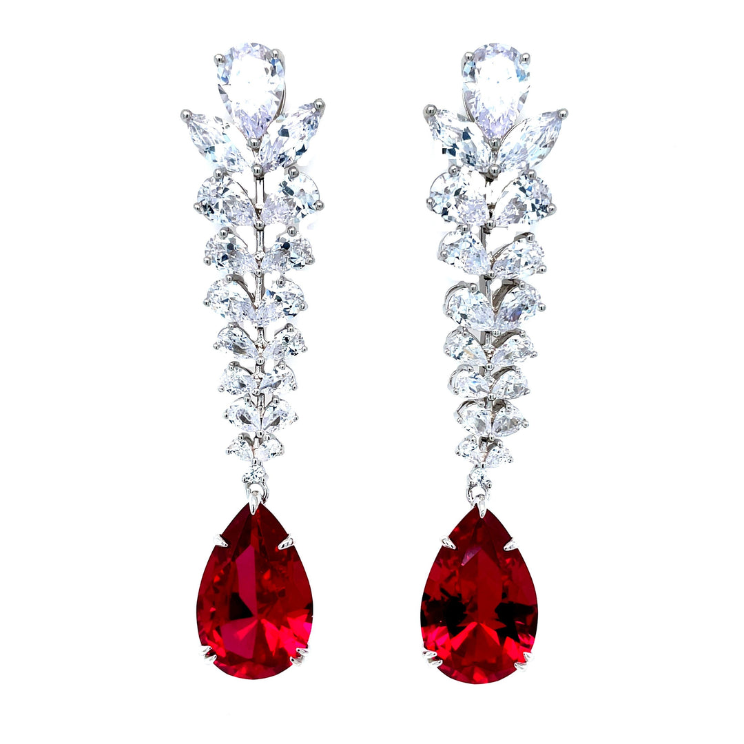 Dazzling Leaf Shaped Ruby Colored Earrings