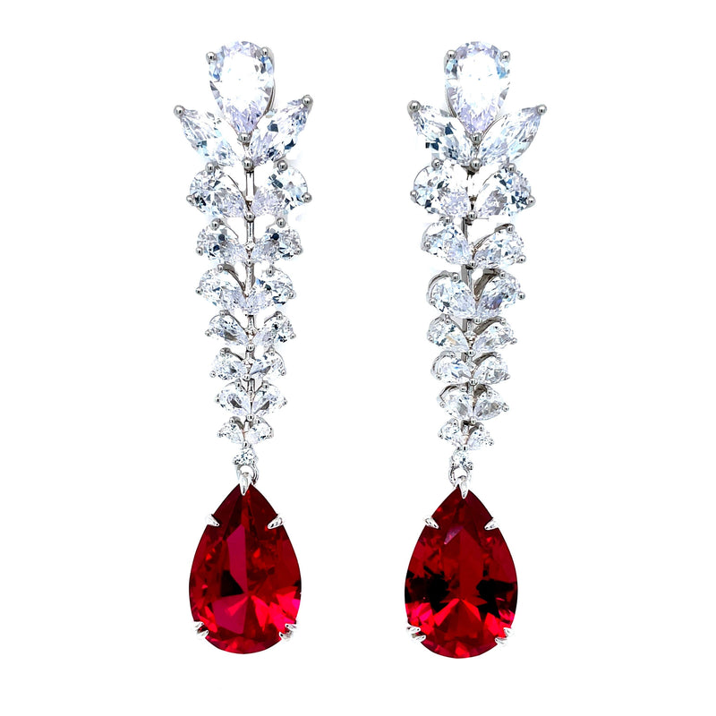 Dazzling Leaf Shaped Ruby Colored Earrings