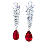 Dazzling Leaf Shaped Ruby Colored Earrings